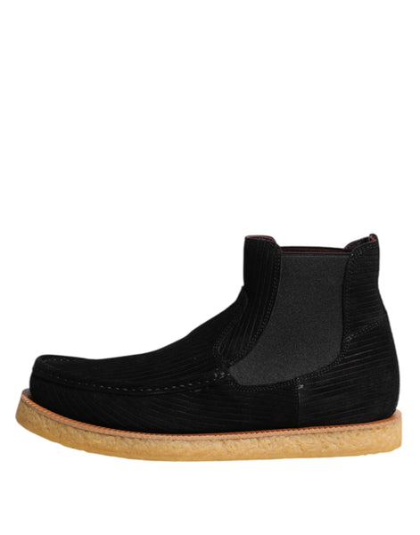 Dolce & Gabbana Black Calf Suede Slip On Ankle Boots Shoes Dolce & Gabbana