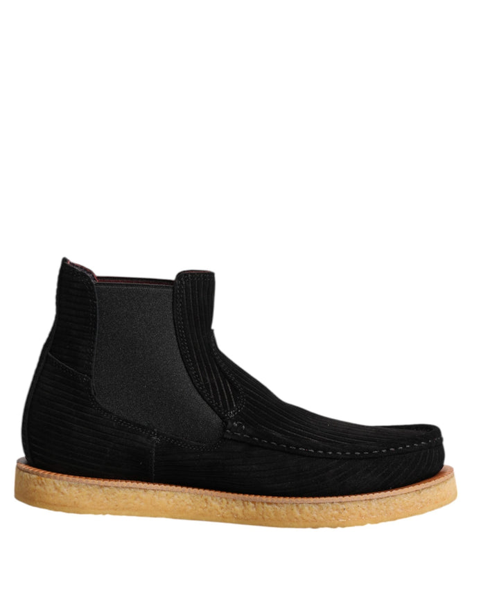 Dolce & Gabbana Black Calf Suede Slip On Ankle Boots Shoes Dolce & Gabbana