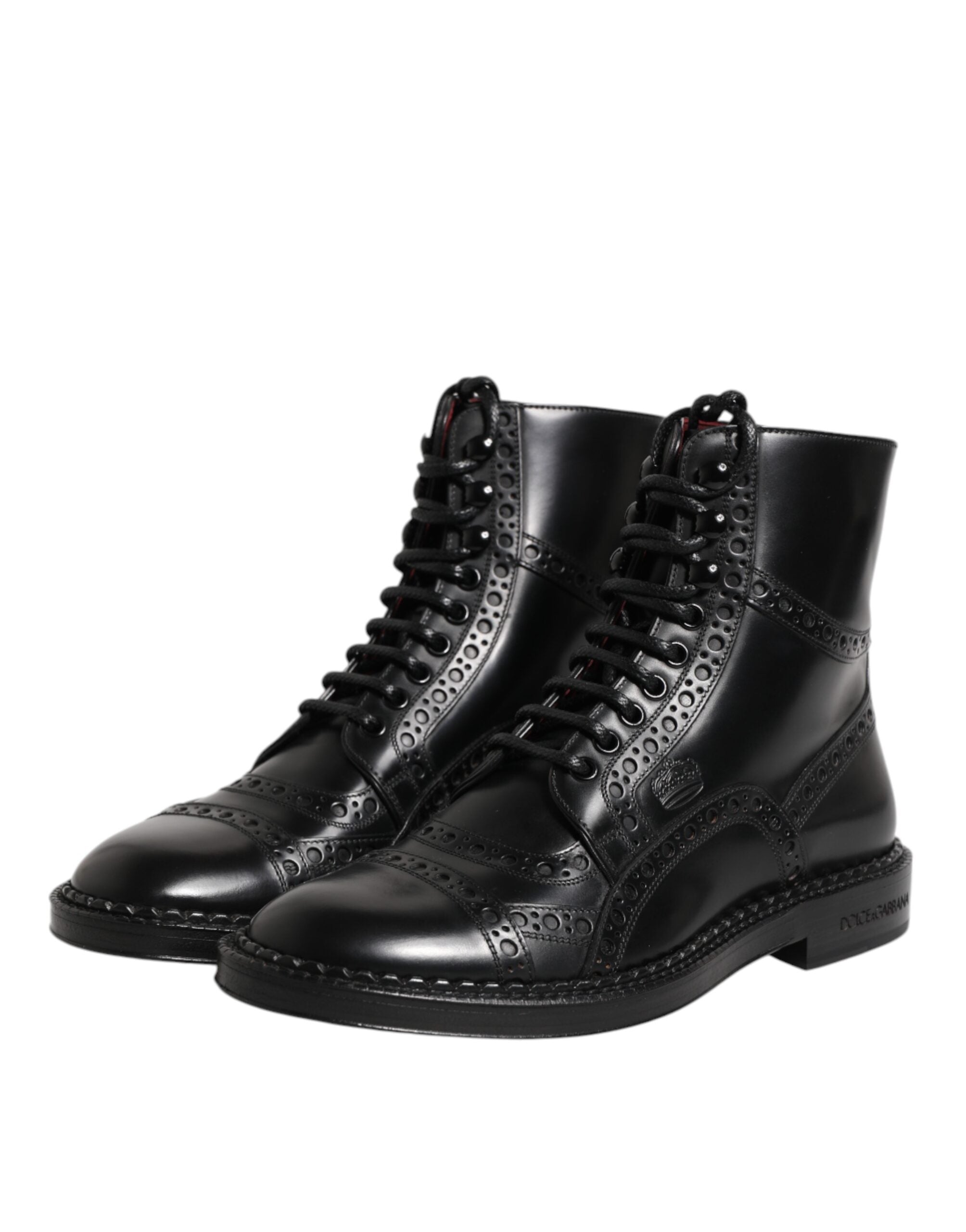 Dolce & Gabbana Black Leather Lace Up Mid Calf Boots Shoes Dolce & Gabbana