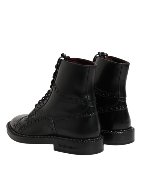 Dolce & Gabbana Black Leather Lace Up Mid Calf Boots Shoes Dolce & Gabbana