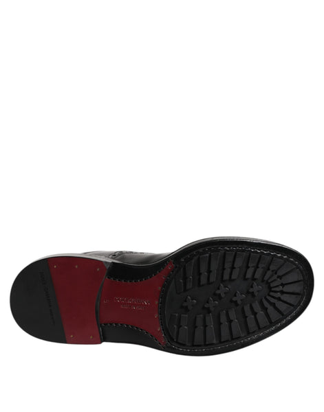 Dolce & Gabbana Black Leather Lace Up Mid Calf Boots Shoes Dolce & Gabbana