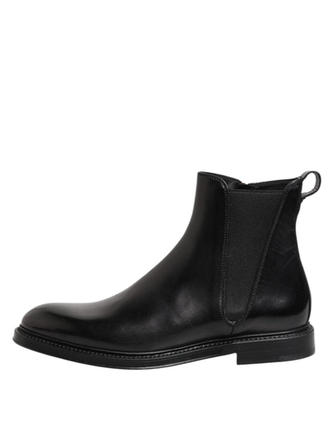 Dolce & Gabbana Black Chelsea Leather Mid Calf Boots Shoes Dolce & Gabbana