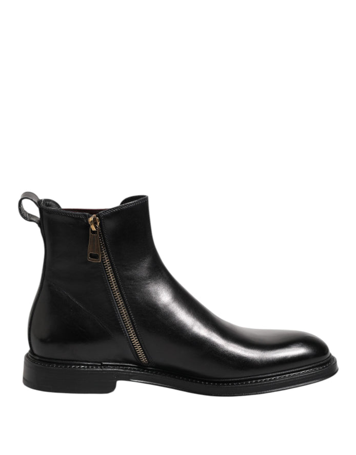 Dolce & Gabbana Black Chelsea Leather Mid Calf Boots Shoes Dolce & Gabbana