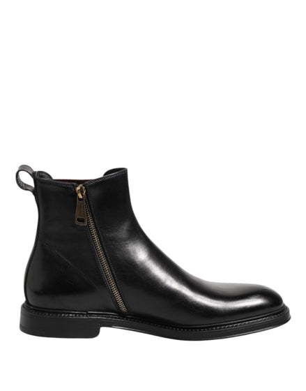 Dolce & Gabbana Black Chelsea Leather Mid Calf Boots Shoes Dolce & Gabbana
