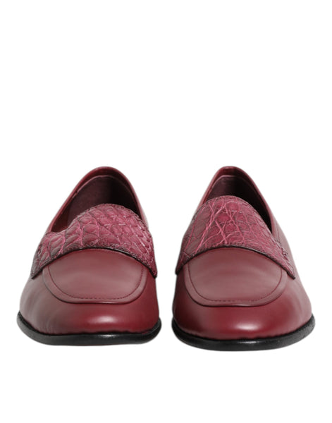 Dolce & Gabbana Burgundy Leather Formal Slip On Shoes Dolce & Gabbana