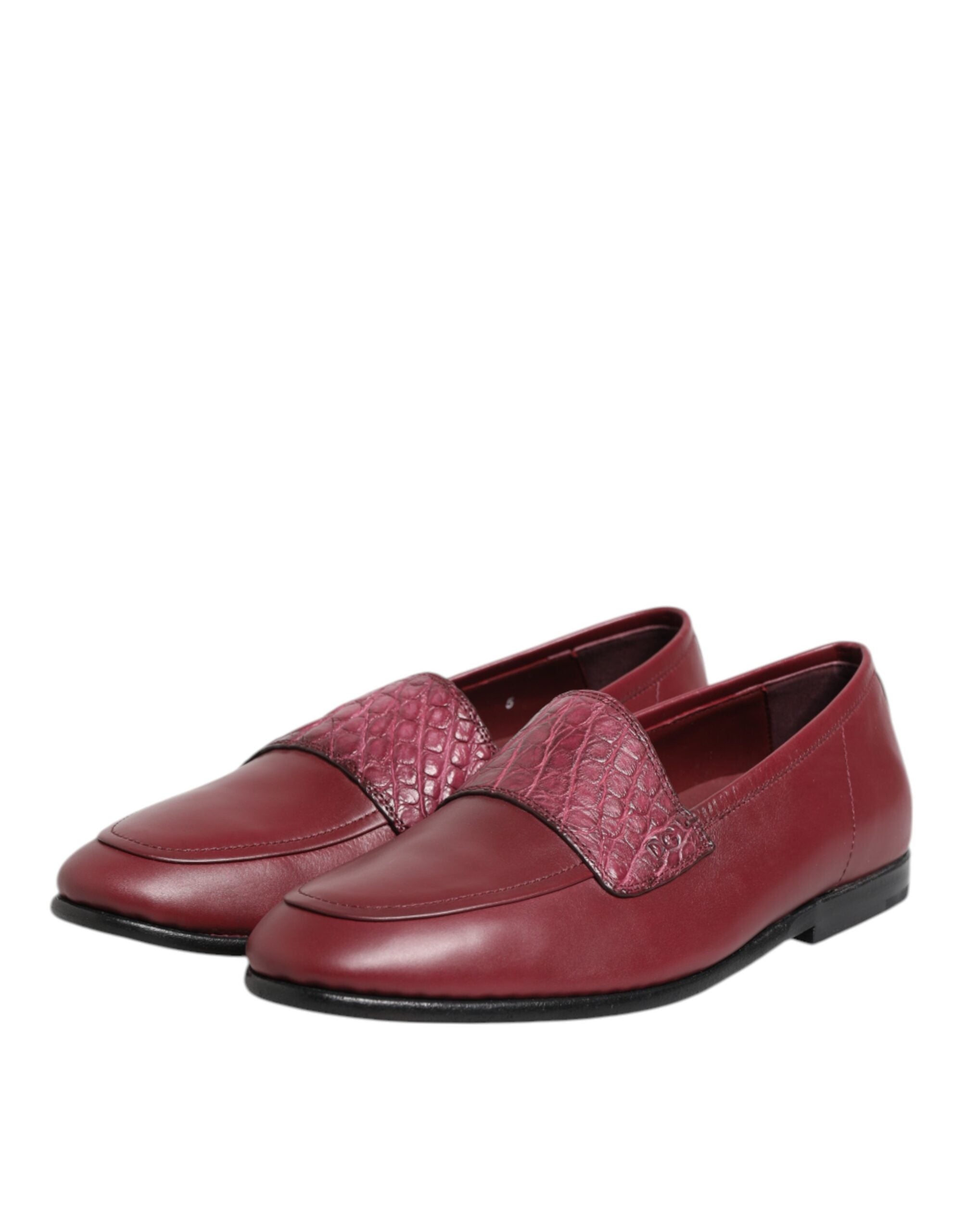 Dolce & Gabbana Burgundy Leather Formal Slip On Shoes Dolce & Gabbana