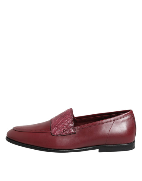 Dolce & Gabbana Burgundy Leather Formal Slip On Shoes Dolce & Gabbana