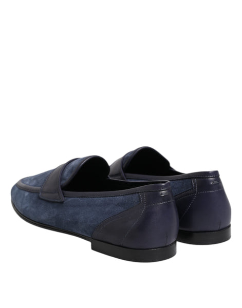Dolce & Gabbana Blue Suede Leather Loafers Moccasin Shoes Dolce & Gabbana