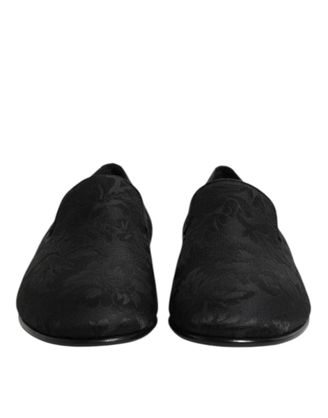Dolce & Gabbana Black Floral Brocade Loafers Men Dress Shoes Dolce & Gabbana