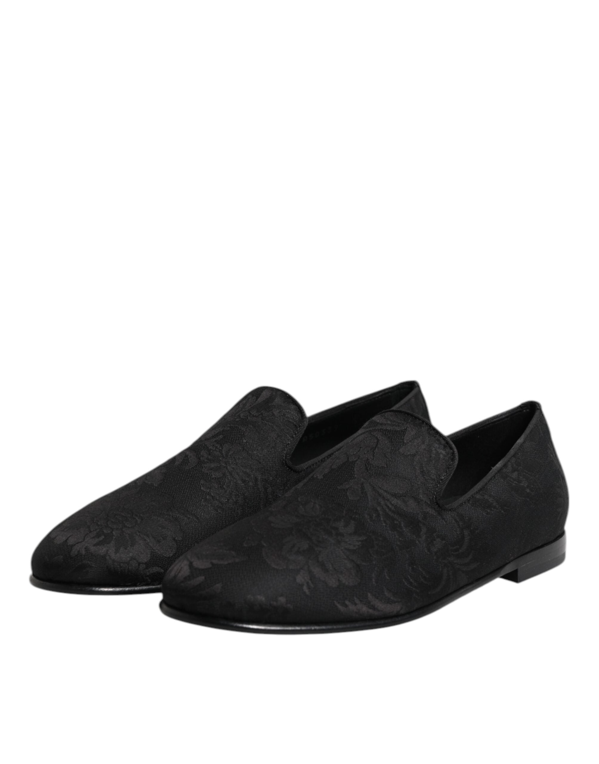Dolce & Gabbana Black Floral Brocade Loafers Men Dress Shoes Dolce & Gabbana