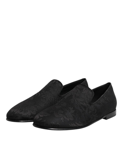 Dolce & Gabbana Black Floral Brocade Loafers Men Dress Shoes Dolce & Gabbana