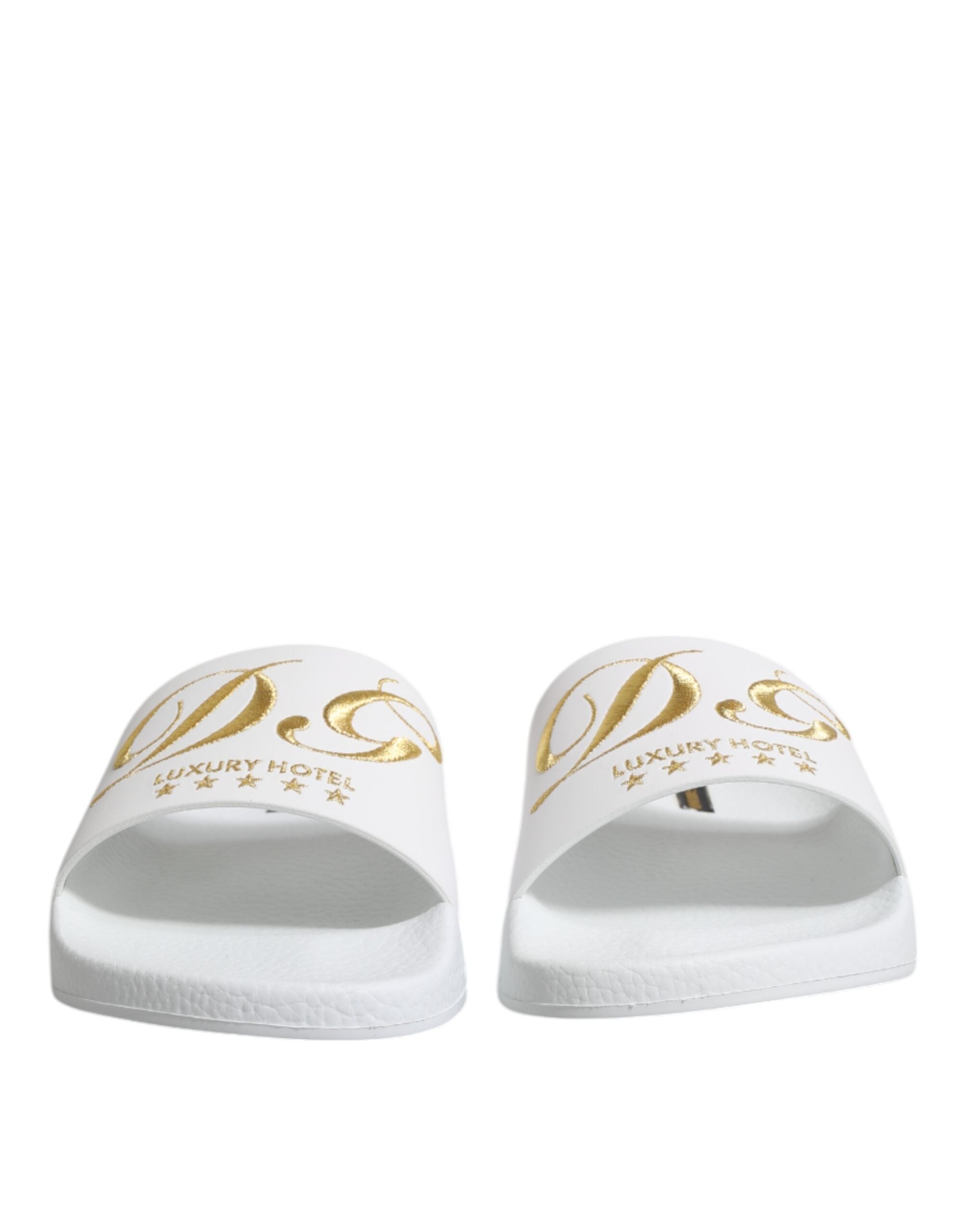 Dolce & Gabbana White Leather Slides Sandals Beachwear Shoes Dolce & Gabbana