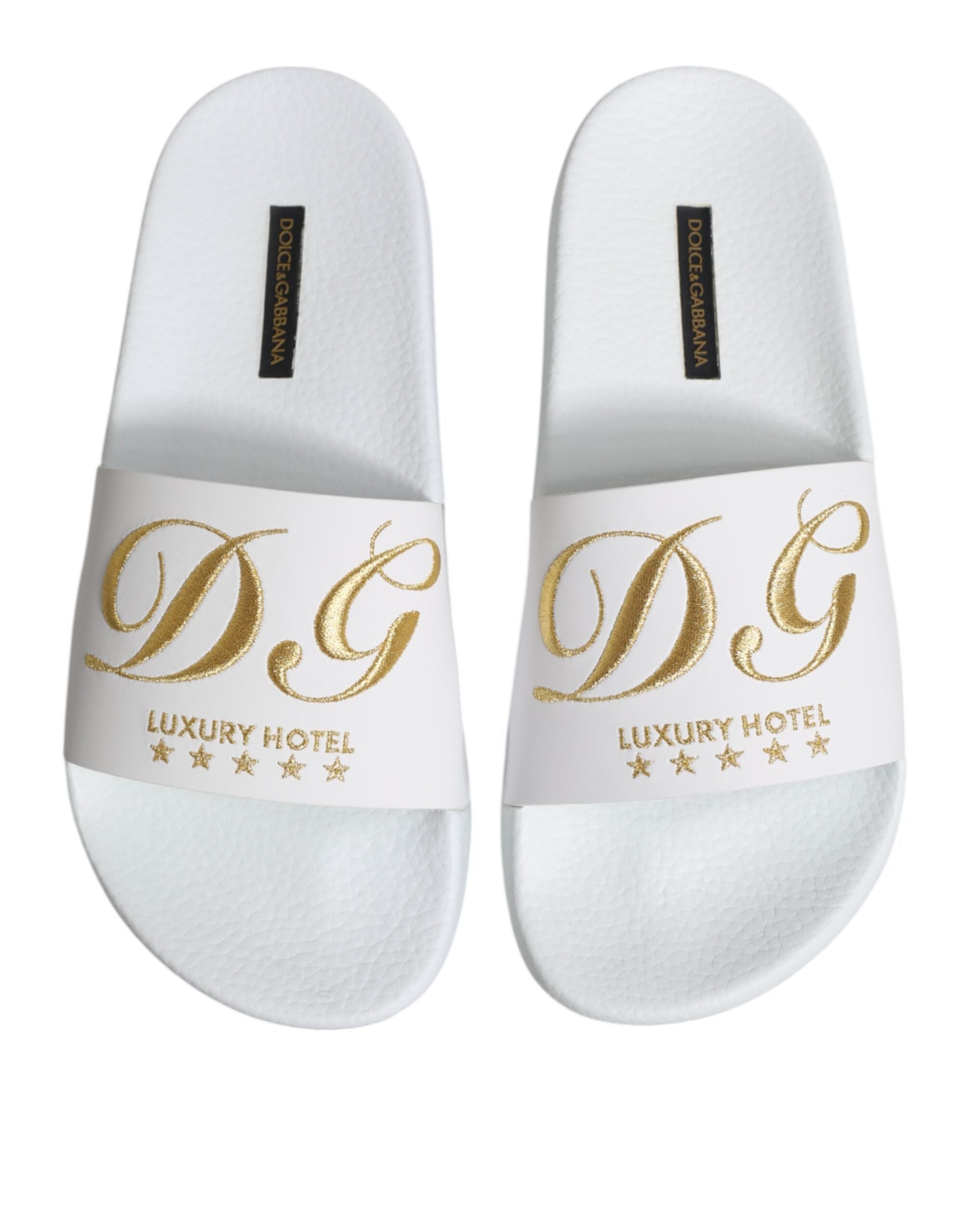 Dolce & Gabbana White Leather Slides Sandals Beachwear Shoes Dolce & Gabbana