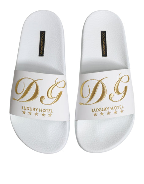 Dolce & Gabbana White Leather Slides Sandals Beachwear Shoes Dolce & Gabbana