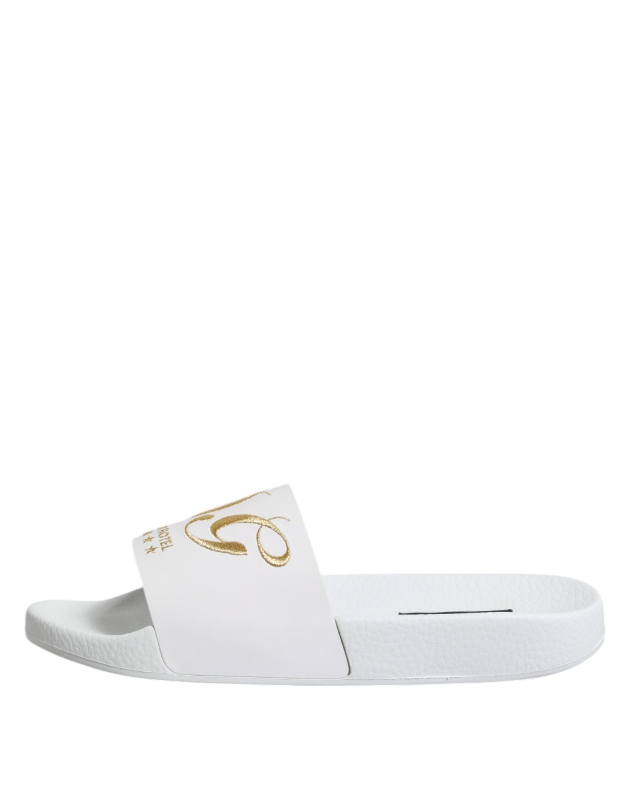 Dolce & Gabbana White Leather Slides Sandals Beachwear Shoes Dolce & Gabbana