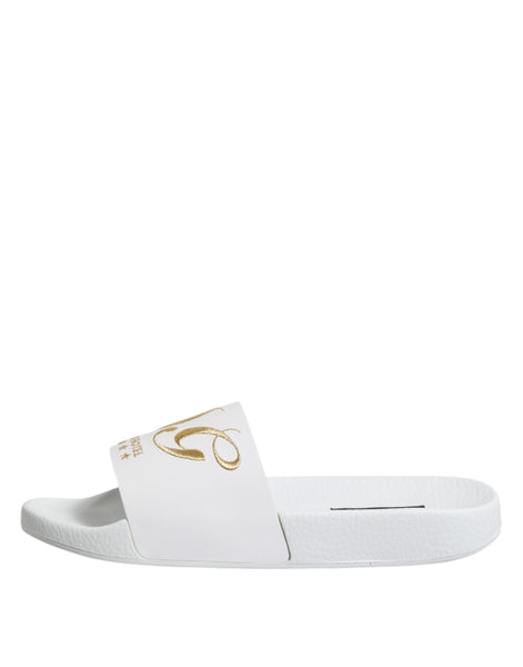 Dolce & Gabbana White Leather Slides Sandals Beachwear Shoes Dolce & Gabbana