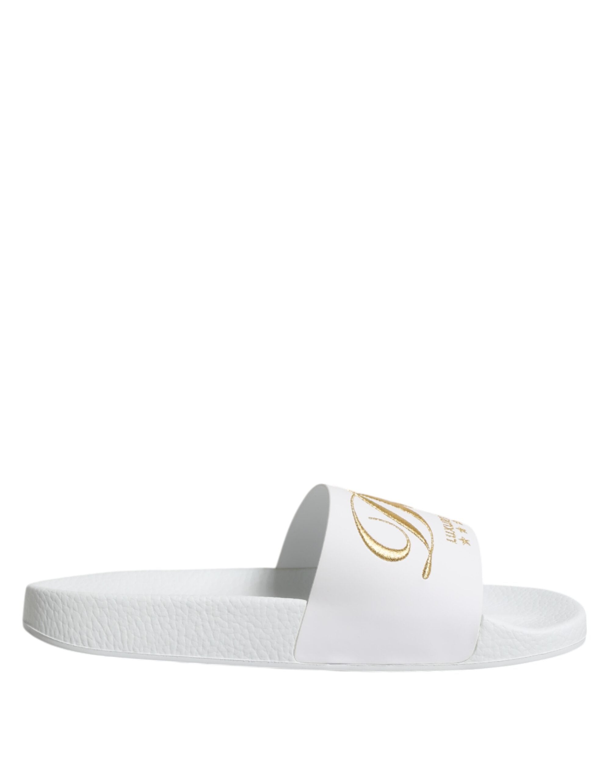 Dolce & Gabbana White Leather Slides Sandals Beachwear Shoes Dolce & Gabbana