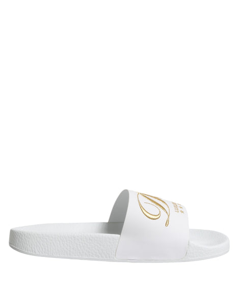 Dolce & Gabbana White Leather Slides Sandals Beachwear Shoes Dolce & Gabbana
