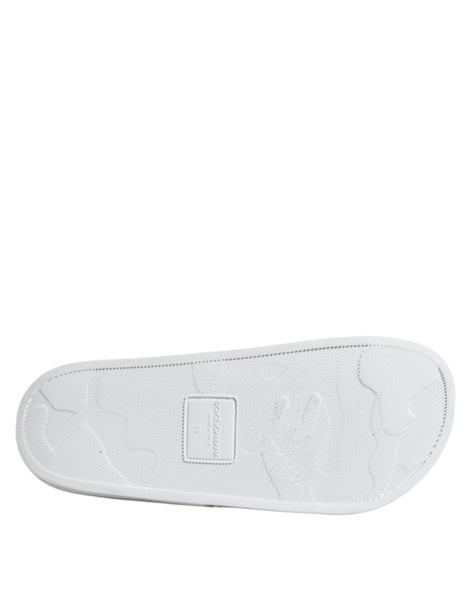 Dolce & Gabbana White Leather Slides Sandals Beachwear Shoes Dolce & Gabbana