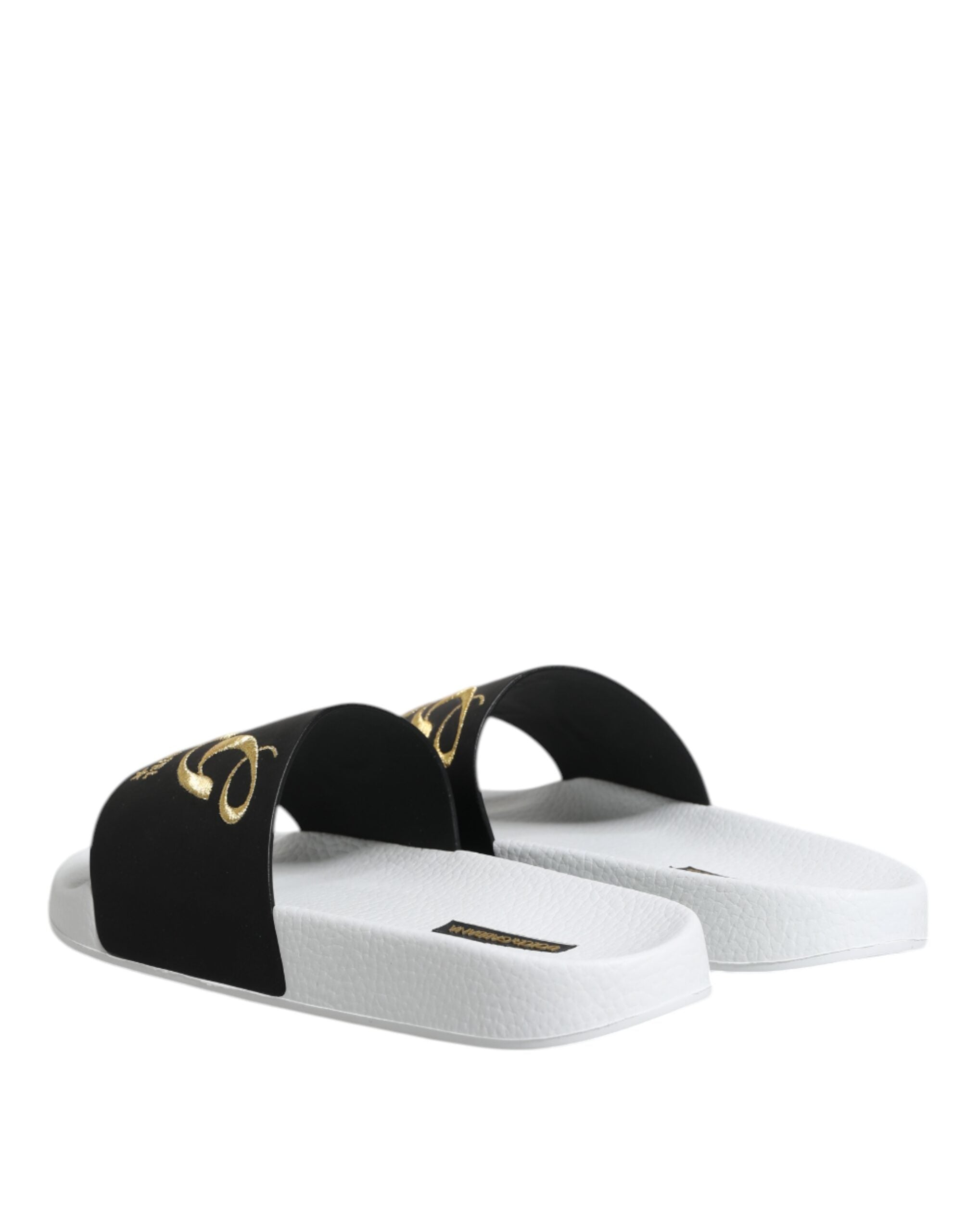Dolce & Gabbana White Black Leather Sandals Beachwear Shoes Dolce & Gabbana