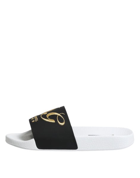 Dolce & Gabbana White Black Leather Sandals Beachwear Shoes Dolce & Gabbana