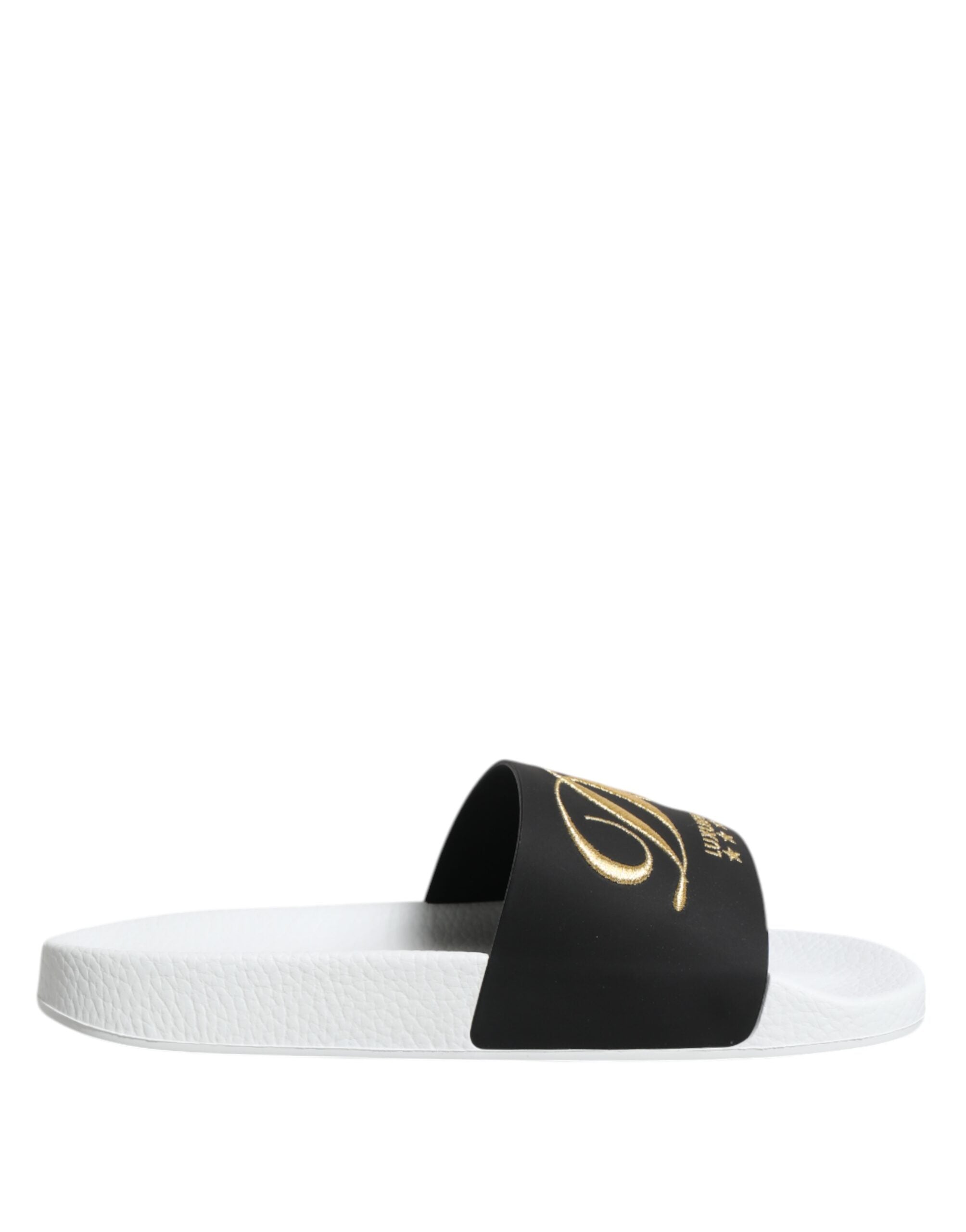 Dolce & Gabbana White Black Leather Sandals Beachwear Shoes Dolce & Gabbana