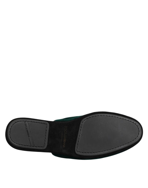 Dolce & Gabbana Green Velvet Cross Embellished Slippers Shoes Dolce & Gabbana