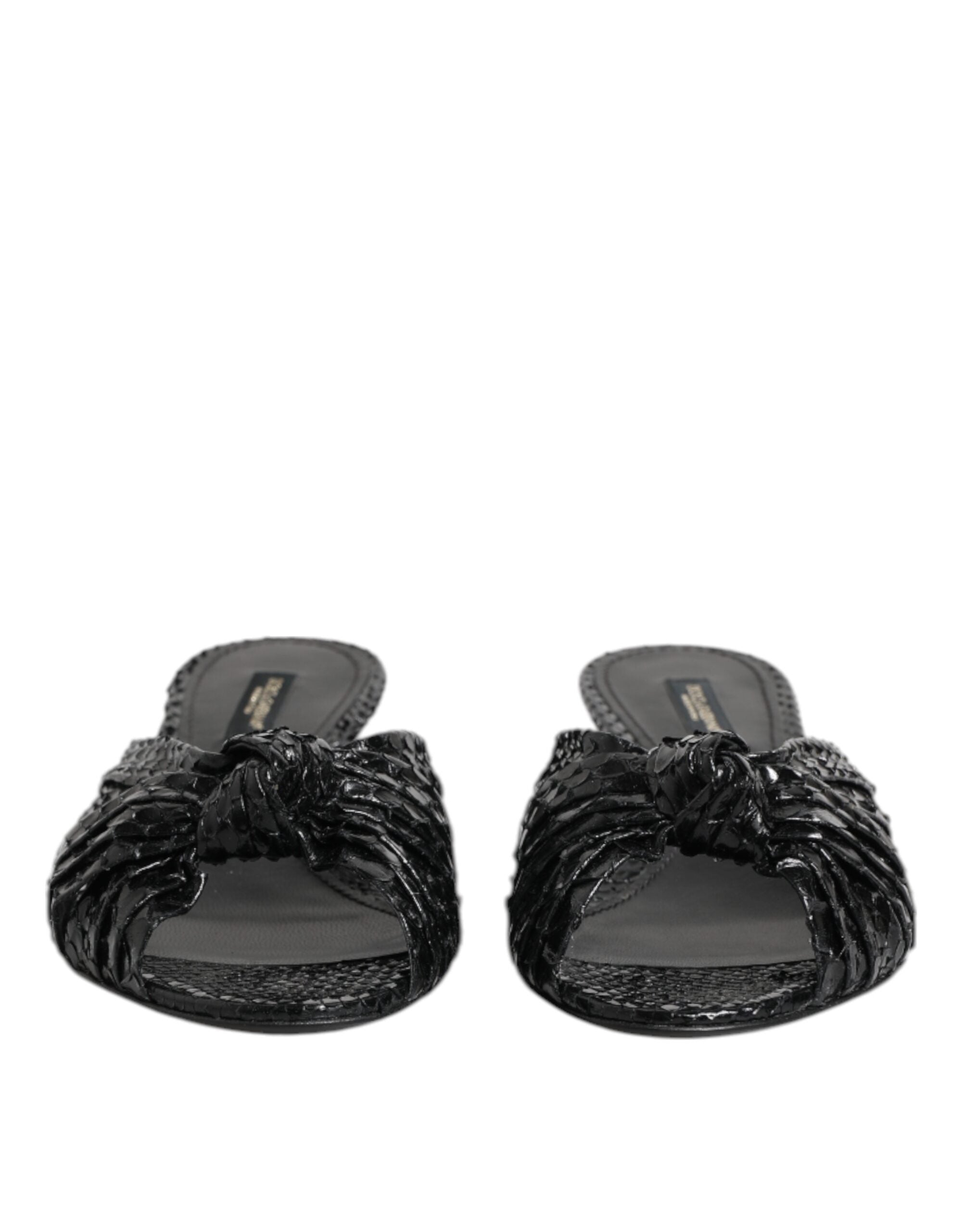 Dolce & Gabbana Black Leather Heels Slides Sandals Shoes Dolce & Gabbana