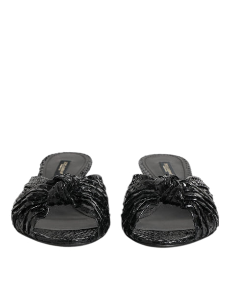 Dolce & Gabbana Black Leather Heels Slides Sandals Shoes Dolce & Gabbana
