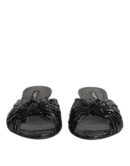 Dolce & Gabbana Black Leather Heels Slides Sandals Shoes Dolce & Gabbana