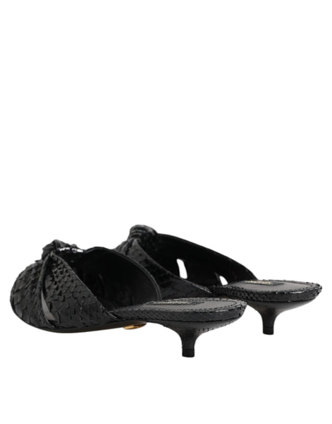 Dolce & Gabbana Black Leather Heels Slides Sandals Shoes Dolce & Gabbana