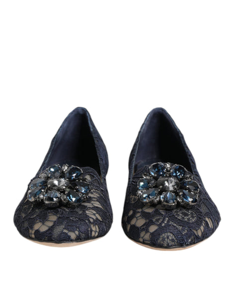 Dolce & Gabbana Blue Taormina Lace Crystals Flats Shoes Dolce & Gabbana