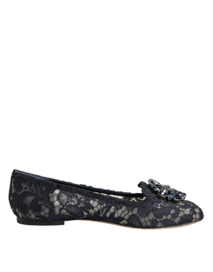 Dolce & Gabbana Blue Taormina Lace Crystals Flats Shoes Dolce & Gabbana