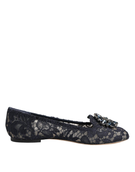 Dolce & Gabbana Blue Taormina Lace Crystals Flats Shoes Dolce & Gabbana
