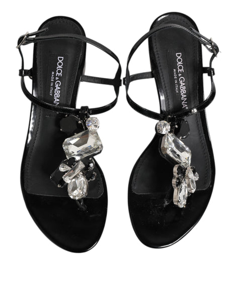 Dolce & Gabbana Black Leather Crystal Ankle Strap Sandals Shoes Dolce & Gabbana