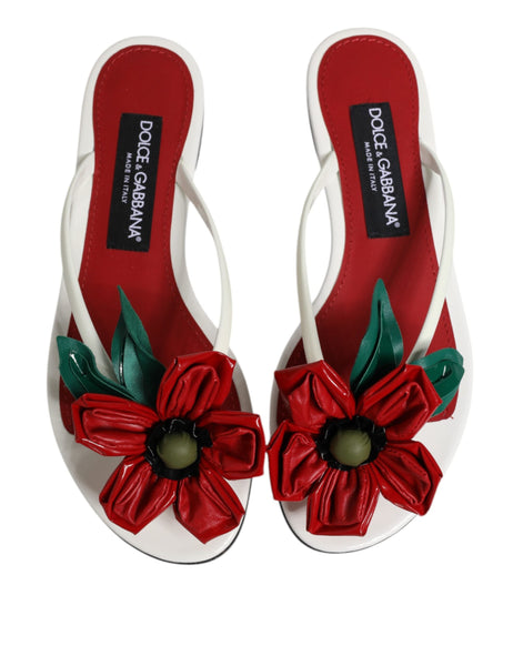 Dolce & Gabbana Red White KEIRA Flower Leather Sandals Shoes Dolce & Gabbana