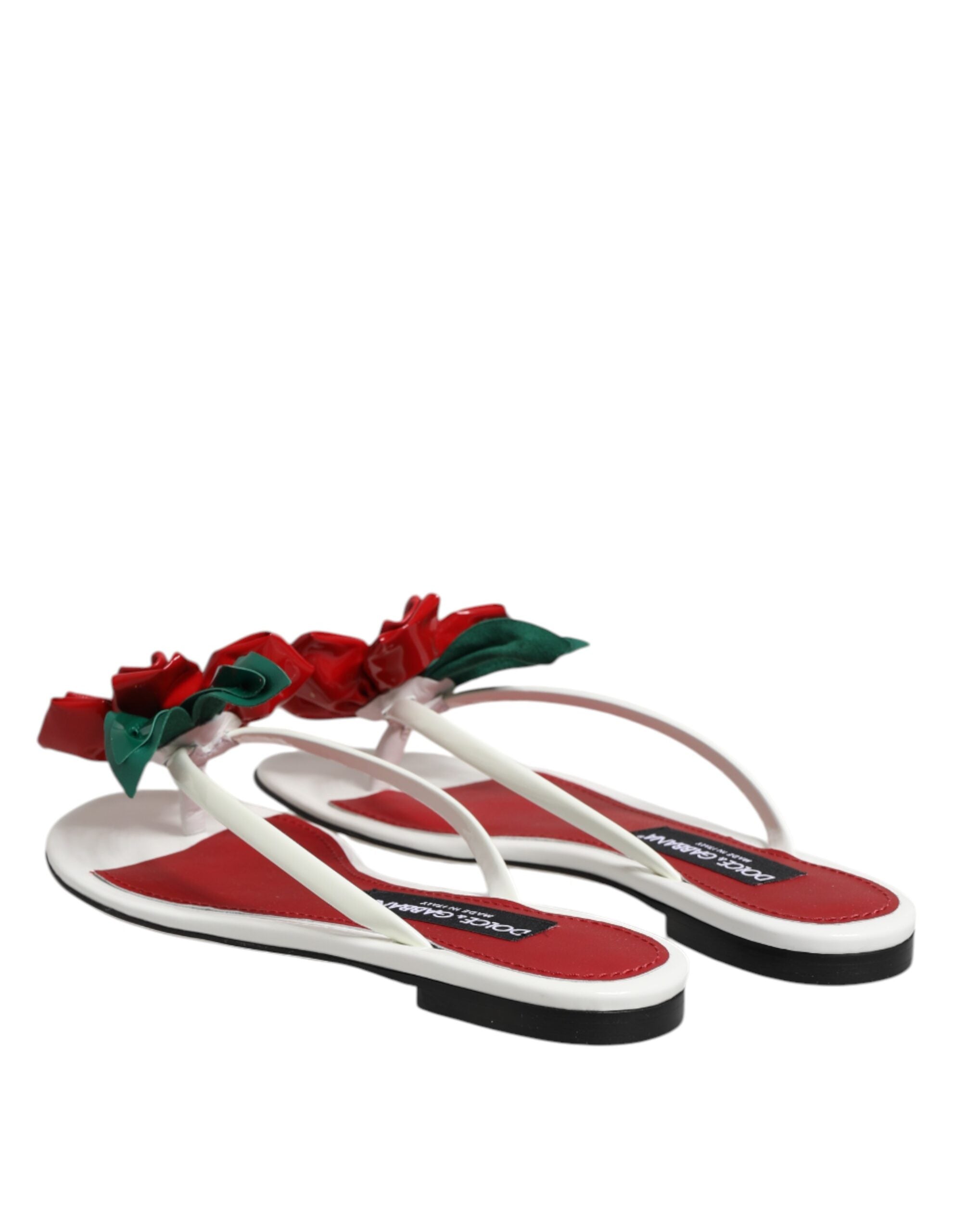 Dolce & Gabbana Red White KEIRA Flower Leather Sandals Shoes Dolce & Gabbana
