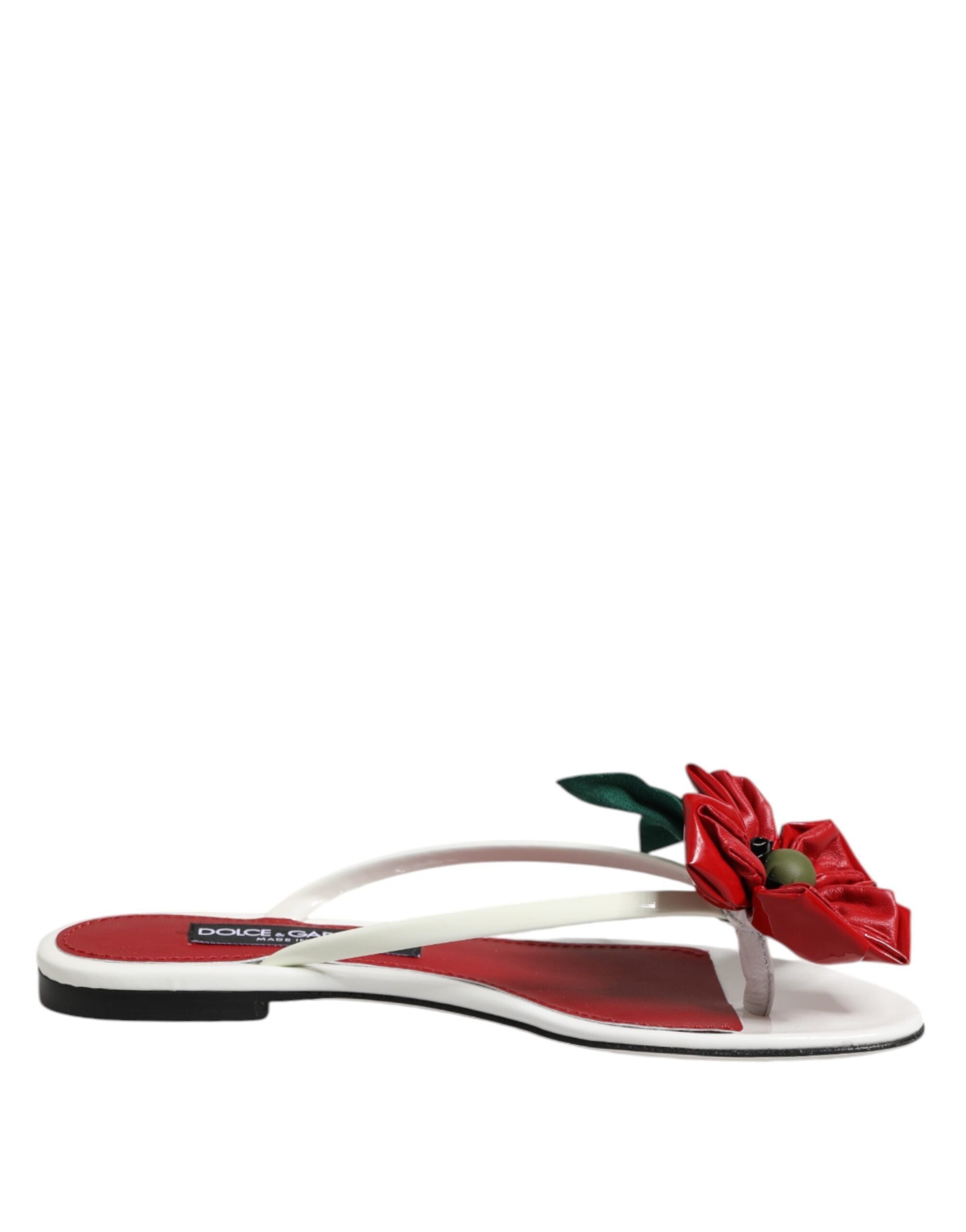 Dolce & Gabbana Red White KEIRA Flower Leather Sandals Shoes Dolce & Gabbana