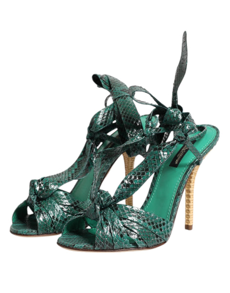 Dolce & Gabbana Green Python Leather Heels Sandals Shoes Dolce & Gabbana