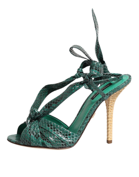 Dolce & Gabbana Green Python Leather Heels Sandals Shoes Dolce & Gabbana