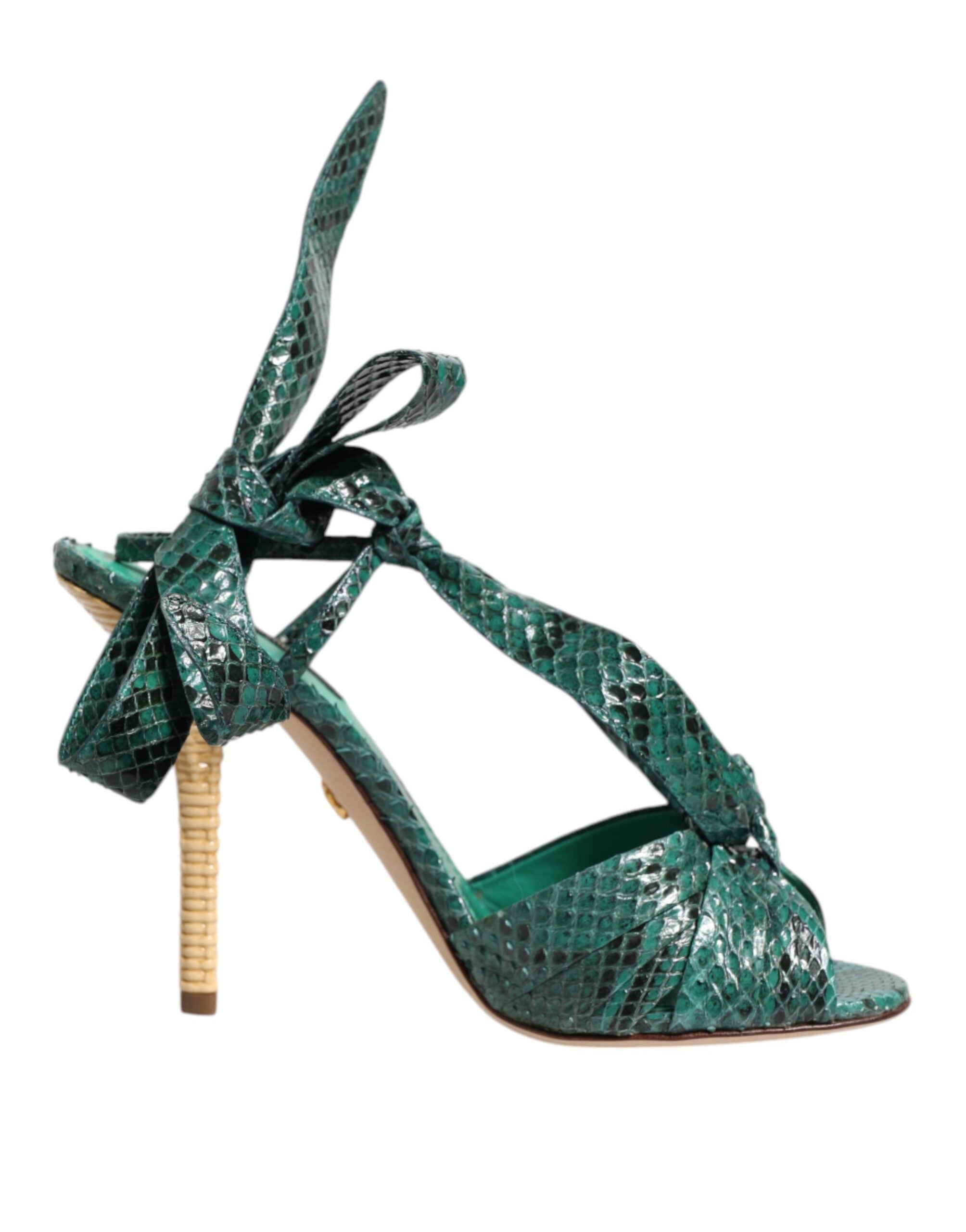 Dolce & Gabbana Green Python Leather Heels Sandals Shoes Dolce & Gabbana