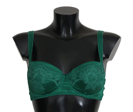Dolce & Gabbana Green Silk Stretch Floral Lace Bra Underwear Dolce & Gabbana