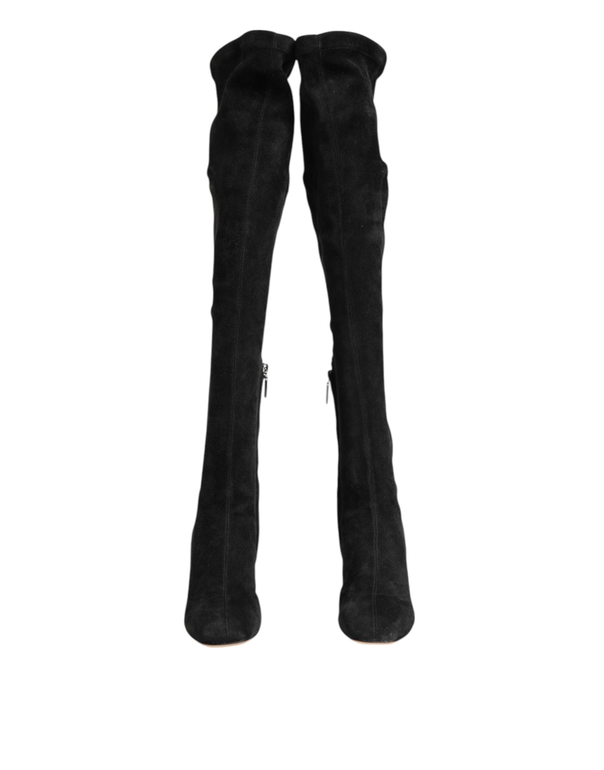 Dolce & Gabbana Black Suede Leather Knee High Boots Shoes Dolce & Gabbana