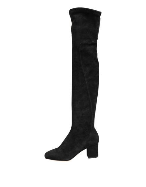 Dolce & Gabbana Black Suede Leather Knee High Boots Shoes Dolce & Gabbana