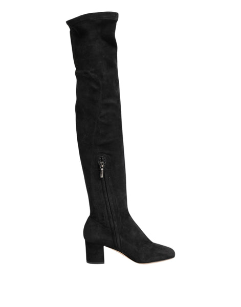 Dolce & Gabbana Black Suede Leather Knee High Boots Shoes Dolce & Gabbana