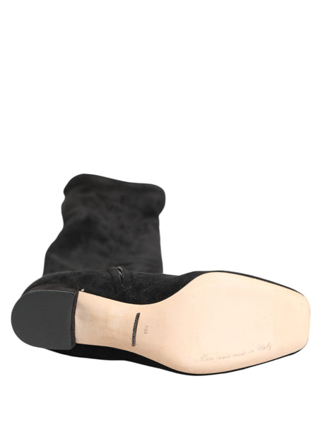 Dolce & Gabbana Black Suede Leather Knee High Boots Shoes Dolce & Gabbana