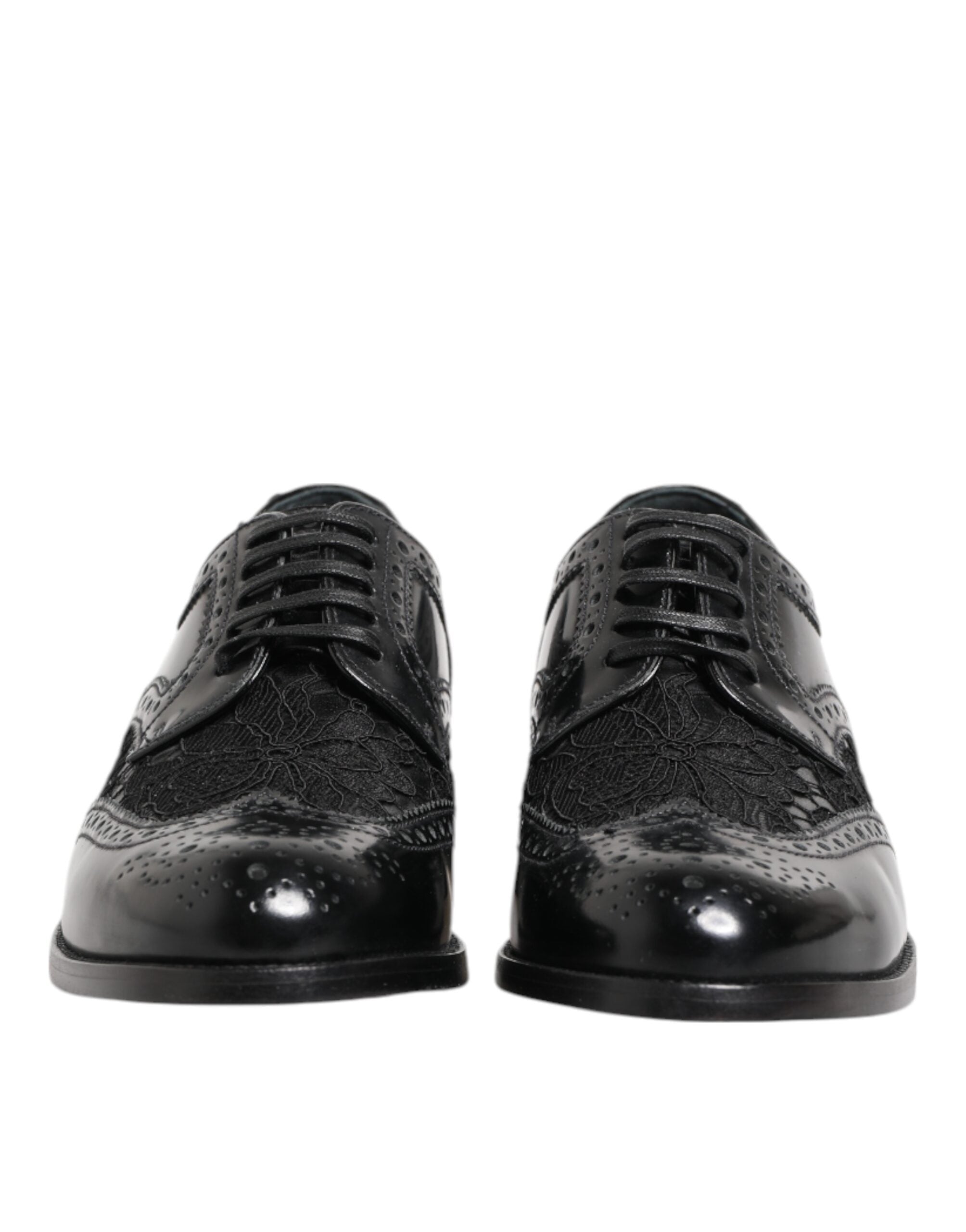 Dolce & Gabbana Black Leather Floral Lace Dress Formal  Shoes Dolce & Gabbana