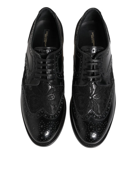 Dolce & Gabbana Black Leather Floral Lace Dress Formal  Shoes Dolce & Gabbana