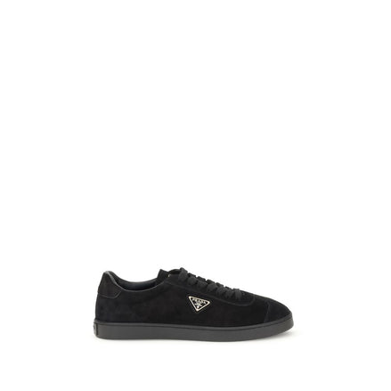 Prada Black Calf Leather Bos Taurus Low Top Sneakers