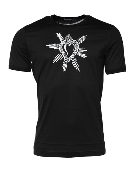 Dolce & Gabbana Black Sacred Heart Cotton Crew Neck T-shirt Dolce & Gabbana